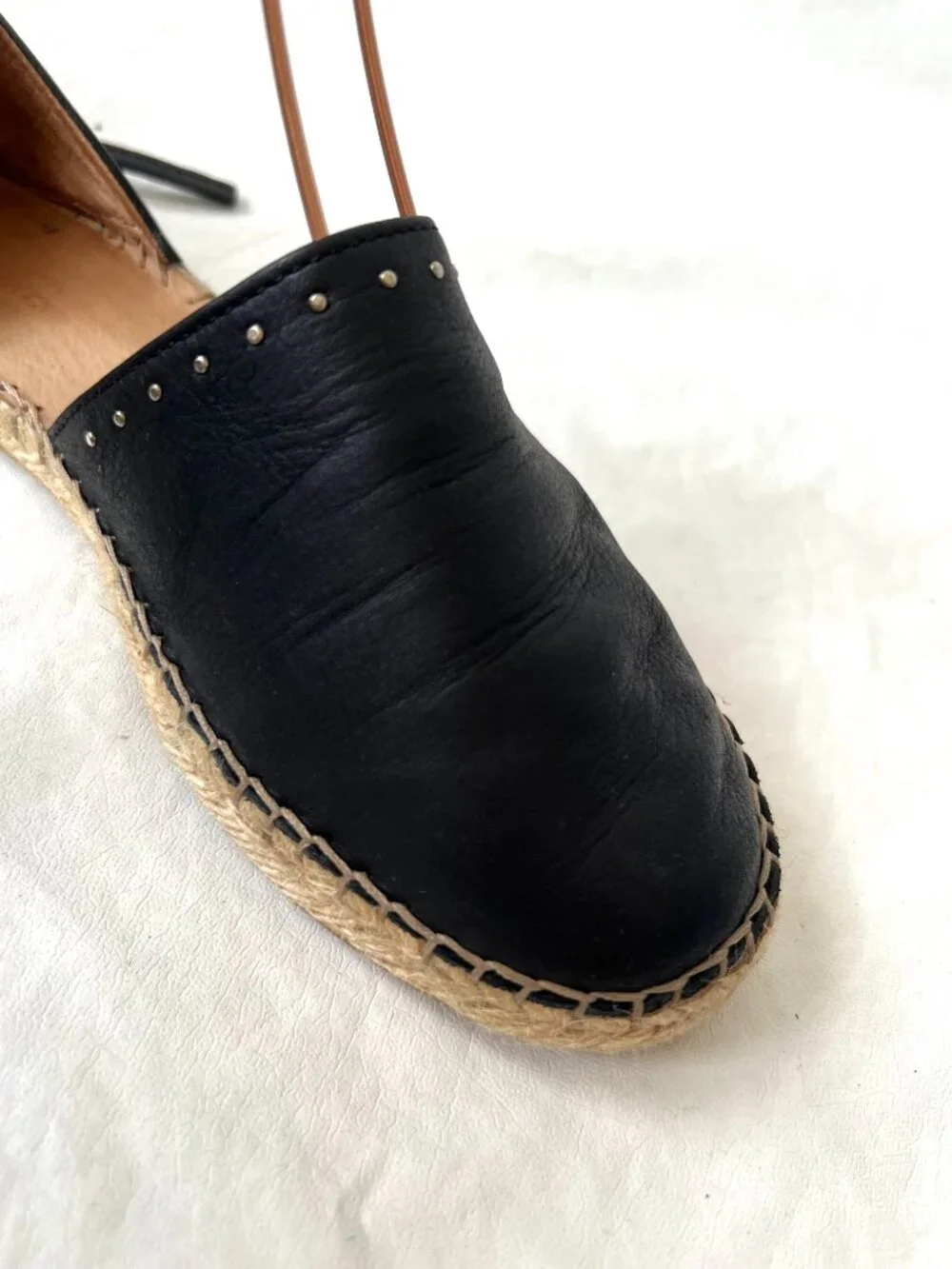All Saints espadrilles 37 7 womens black leather flats ankle tie lace up studded